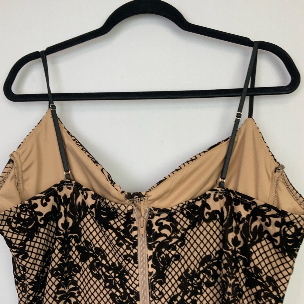 Black Lace Flocked Velvet Sheer Mesh Midi Dress Bustier Bodycon Cocktail 3XL - Picture 4 of 9